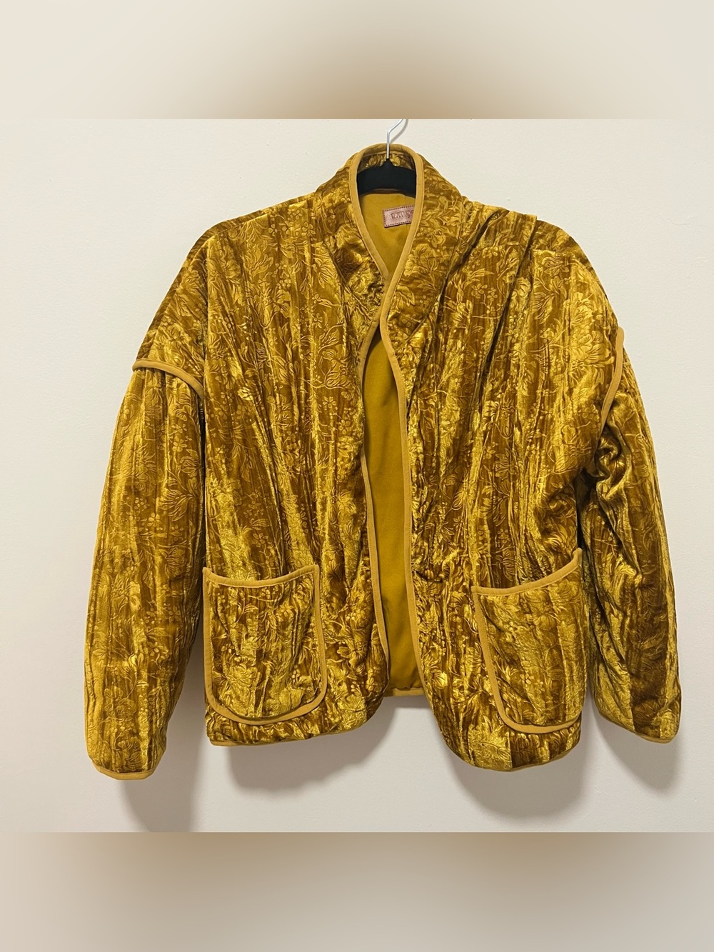 Umgee Mustard Gold Velvet Quilted Jacket Brocade